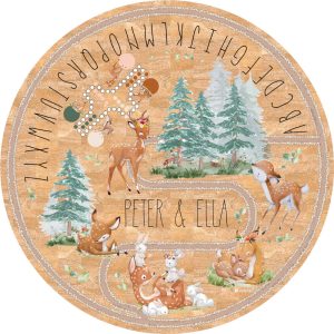 Kör alakú parafaszőnyeg - Őzikék és nyuszik az erdőben