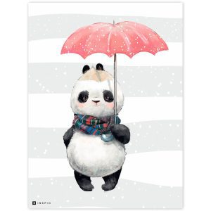 Panda maci piros esernyővel - Falikép