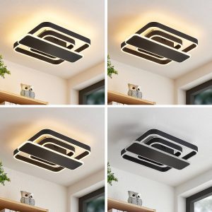 Lucande Linetti LED mennyezeti négyzet fekete 40cm