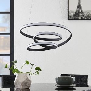 Lucande Sakina LED függő lámpa homokfekete Ø 58 cm