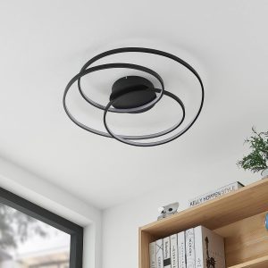 Lindby Kateryna LED mennyezeti lámpa fekete Ø 60cm