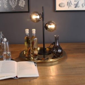 Asztali lámpa Neptun fekete 2 füstös üveggolyóval