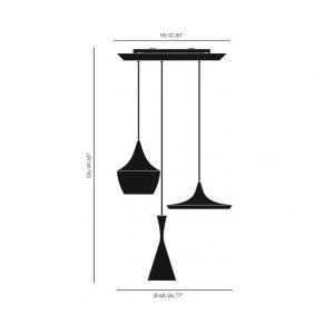 Tom Dixon Beat Trio kerek lógó lámpa 3 égő fekete