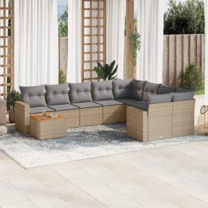 10 részes bézs polyrattan kerti ülőgarnitúra párnával
