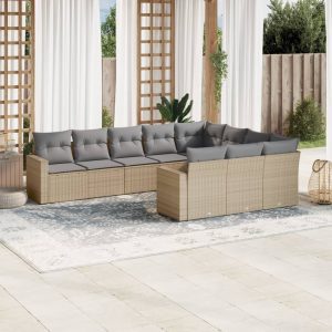 10 részes bézs polyrattan kerti ülőgarnitúra párnával
