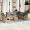 10 részes bézs polyrattan kerti ülőgarnitúra párnával