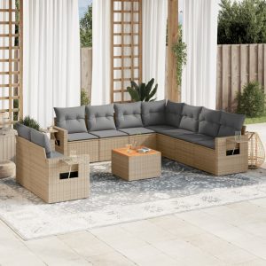 10 részes bézs polyrattan kerti ülőgarnitúra párnával