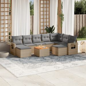 10 részes bézs polyrattan kerti ülőgarnitúra párnával