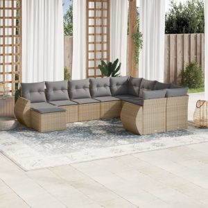 10 részes bézs polyrattan kerti ülőgarnitúra párnával
