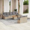 10 részes bézs polyrattan kerti ülőgarnitúra párnával