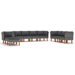 10 részes szürke polyrattan kerti ülőgarnitúra párnákkal