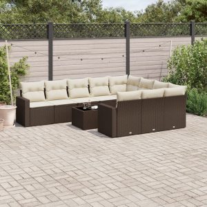 11 részes barna polyrattan kerti ülőgarnitúra párnákkal