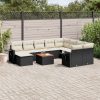 11 részes fekete polyrattan kerti ülőgarnitúra párnákkal