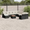 12 részes fekete polyrattan kerti ülőgarnitúra párnákkal