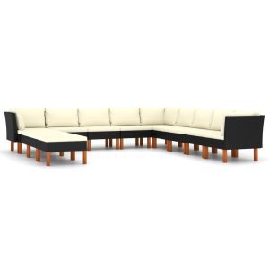 12 részes fekete polyrattan kerti ülőgarnitúra párnákkal