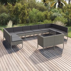 12 részes szürke polyrattan kerti ülőgarnitúra párnákkal