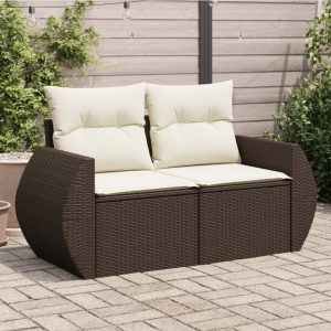 2 személyes barna polyrattan kerti kanapé párnával
