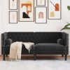 2 személyes fekete bársony chesterfield kanapé hengerpárnákkal
