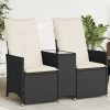 2 személyes fekete polyrattan dönthető kerti kanapé asztallal