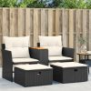 2 személyes fekete polyrattan kerti kanapé zsámollyal