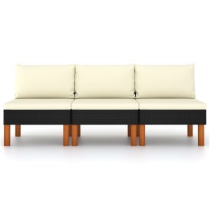 3 db polyrattan és tömör eukaliptuszfa középső kanapé
