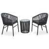 3-részes antracitszürke pvc rattan bisztrószett párnákkal