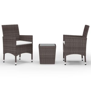 3 részes barna polyrattan és edzett üveg bisztrószett