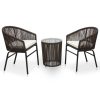 3-részes barna pvc rattan bisztrószett párnákkal