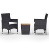 3 részes fekete polyrattan és akácfa bisztrószett