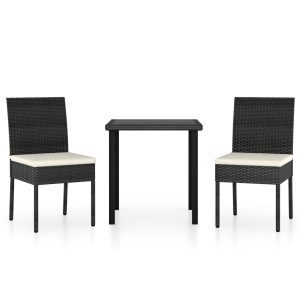 3 részes fekete polyrattan kerti étkezőgarnitúra