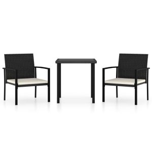 3 részes fekete polyrattan kerti étkezőgarnitúra