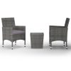 3 részes szürke polyrattan és edzett üveg bisztrószett