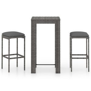 3 részes szürke polyrattan kerti bárszett párnákkal