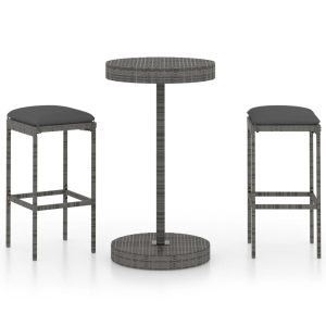 3 részes szürke polyrattan kerti bárszett párnákkal