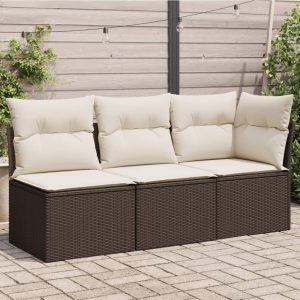 3 személyes barna polyrattan kerti kanapé párnával