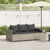 3 személyes világosszürke polyrattan kerti kanapé párnával