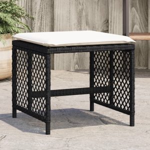 4 db fekete polyrattan kerti szék párnával 41 x 41 x 36 cm