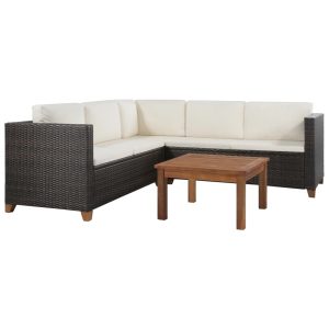4-részes barna polyrattan kerti bútorszett párnákkal