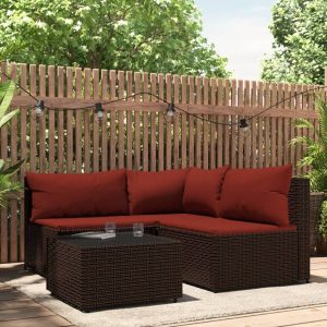 4 részes barna polyrattan kerti ülőgarnitúra párnákkal