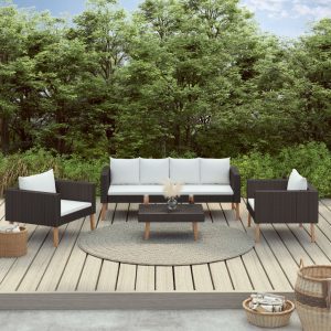 4 részes fekete polyrattan kerti ülőgarnitúra párnákkal