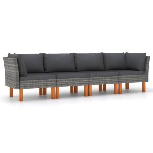 4 személyes szürke polyrattan kerti kanapé párnákkal