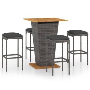 5 darabos szürke polyrattan kerti bárszett párnákkal