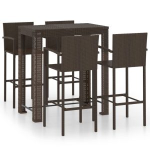 5 részes barna polyrattan kültéri bárszett kartámasszal