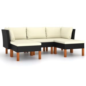 5 részes fekete polyrattan kerti ülőgarnitúra párnákkal