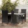 5-részes fekete polyrattan kültéri étkezőszett párnákkal