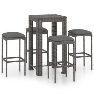 5 részes szürke polyrattan kerti bárszett párnákkal