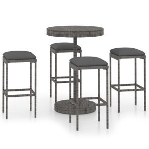 5 részes szürke polyrattan kerti bárszett párnákkal