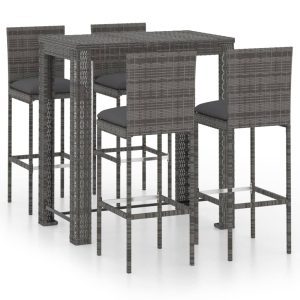 5 részes szürke polyrattan kerti bárszett párnákkal
