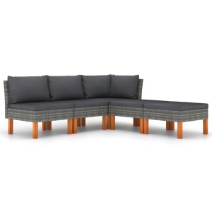 5 részes szürke polyrattan kerti ülőgarnitúra párnákkal