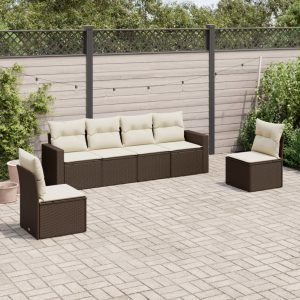 6 részes barna polyrattan kerti ülőgarnitúra párnával